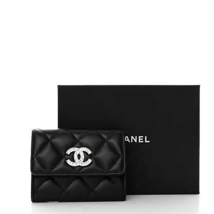 Chanel Lambskin Quilted Flap Baguette Crystal Card Holder Wallet Black 9 of 9