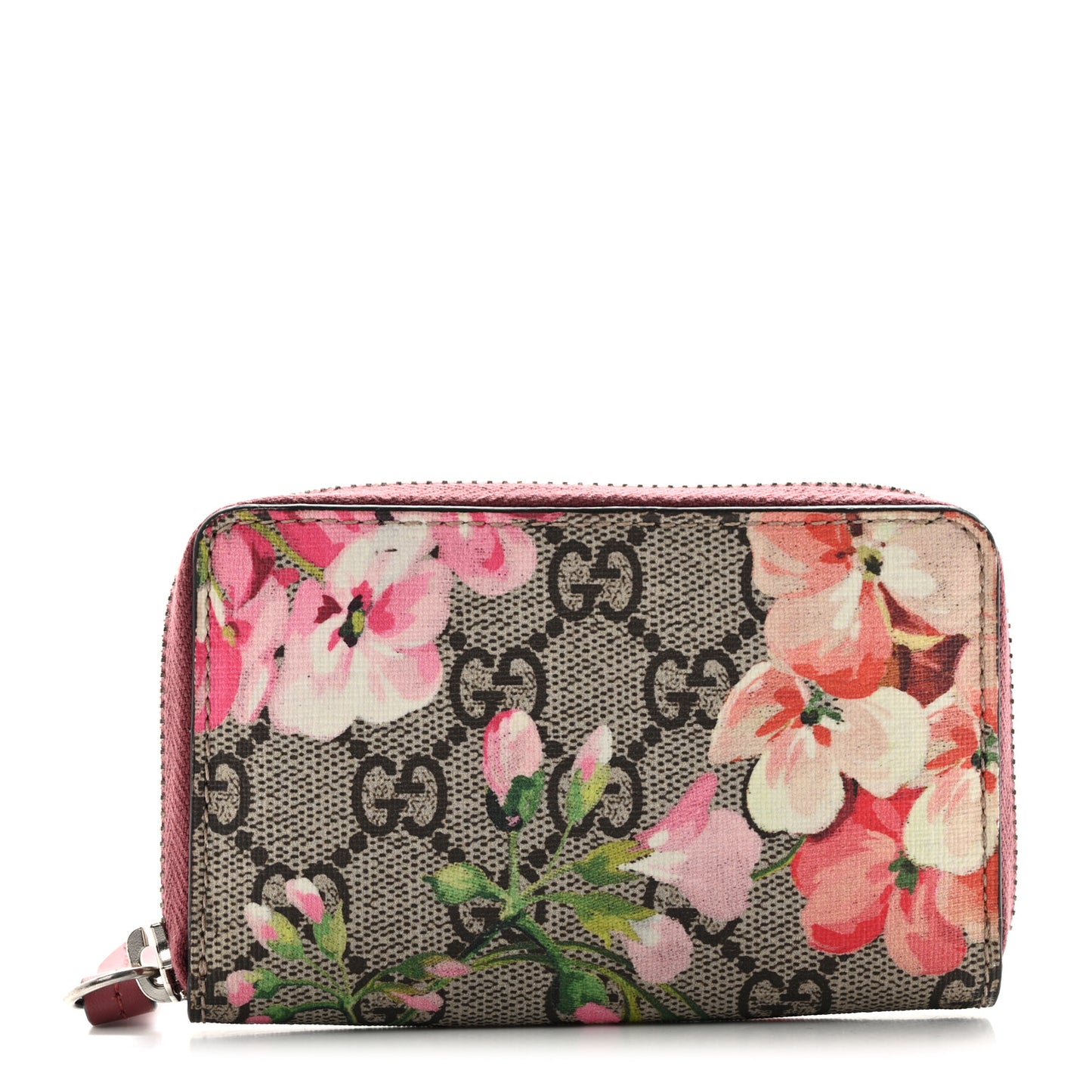 GG Supreme Monogram Blooms Zip Around Card Case Wallet Beige Multicolor Dry Rose