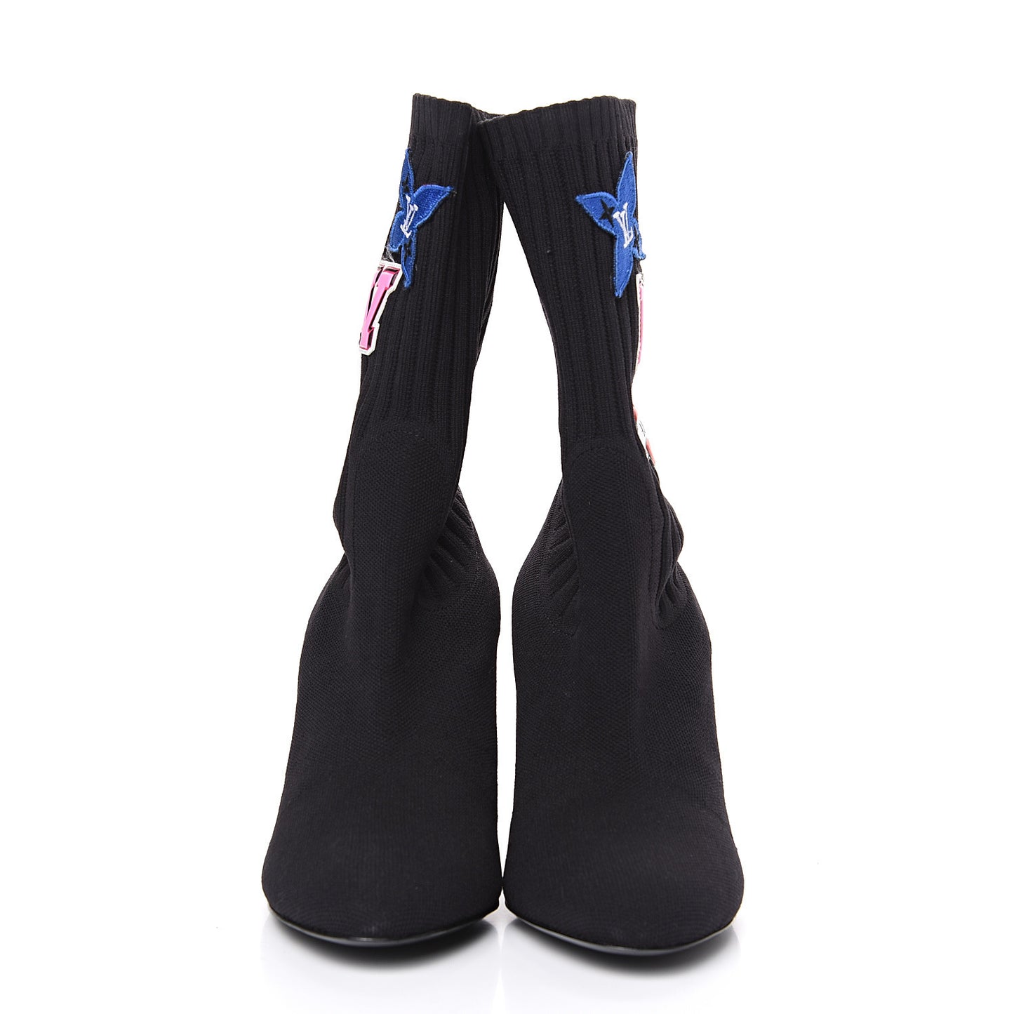 Stretch Fabric LV Black Heart Sock Ankle Boots 39 Black