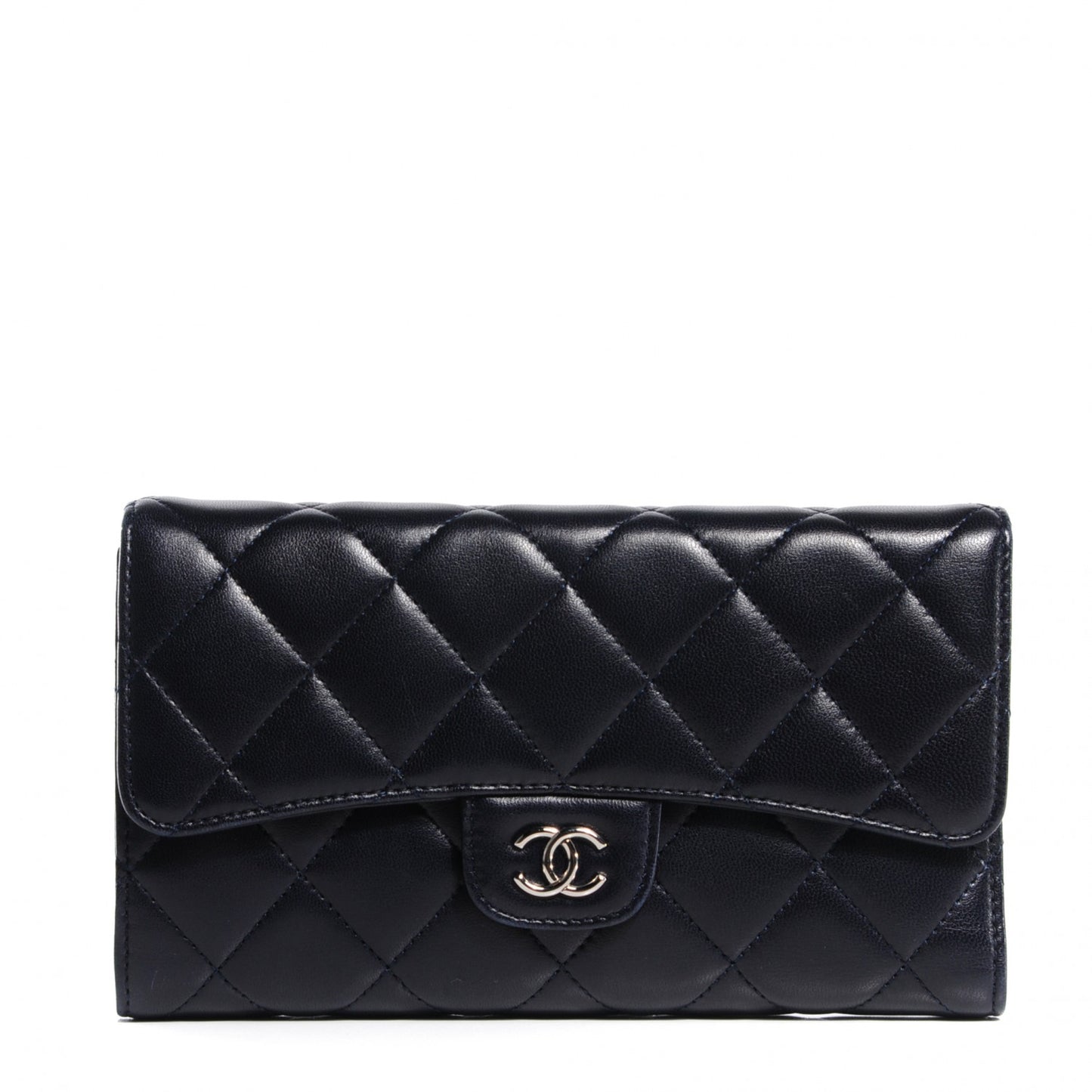 Lambskin Quilted Large Flap Wallet Navy