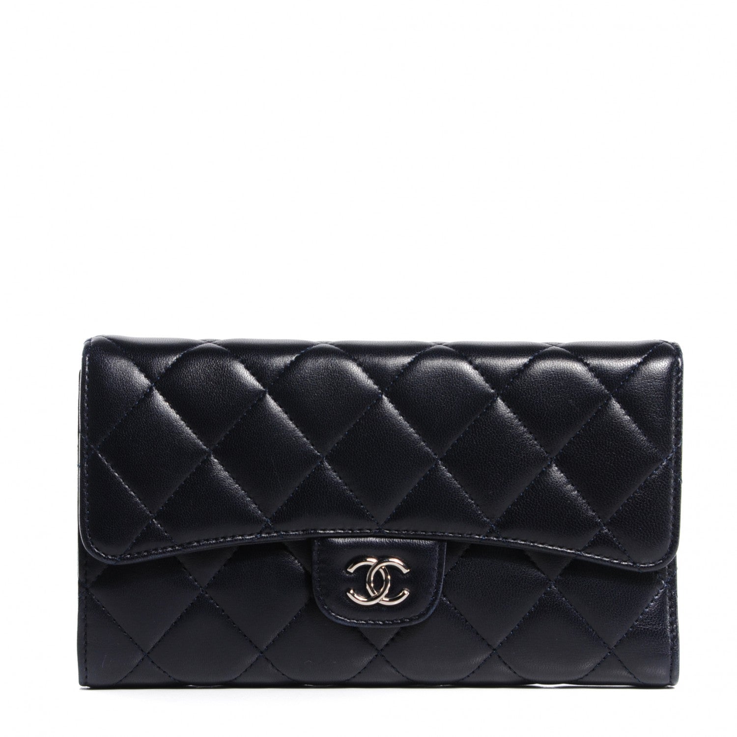 Chanel Lambskin Quilted Large Flap Wallet Navy 1 of 9