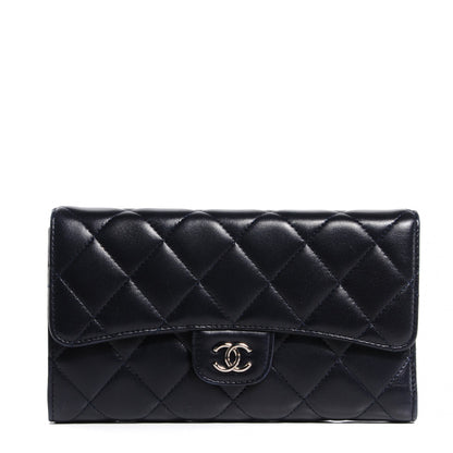 Chanel Lambskin Quilted Large Flap Wallet Navy 1 of 9