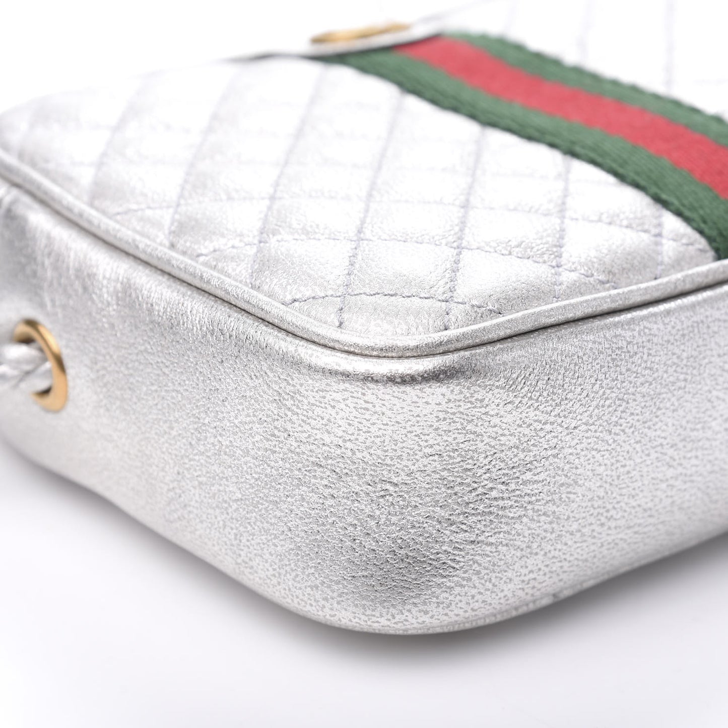 Laminated Nappa Web Trapuntata Mini GG Shoulder Bag Argento