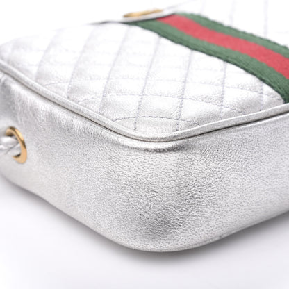 Gucci Laminated Nappa Web Trapuntata Mini GG Shoulder Bag Argento 8 of 10