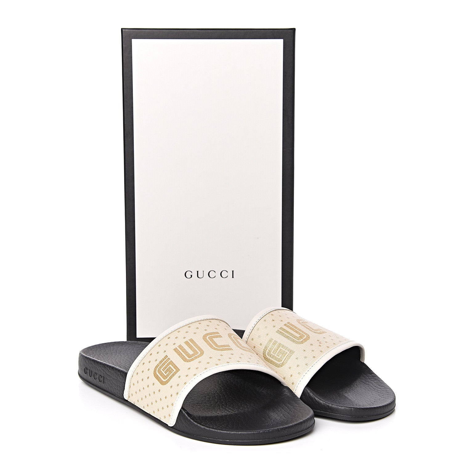 Gucci X SEGA Supreme Canvas GUCCY Stars Womens Slide Sandals 39 Mystic White Gold 7 of 7