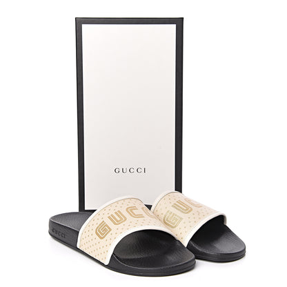 Gucci X SEGA Supreme Canvas GUCCY Stars Womens Slide Sandals 39 Mystic White Gold 7 of 7