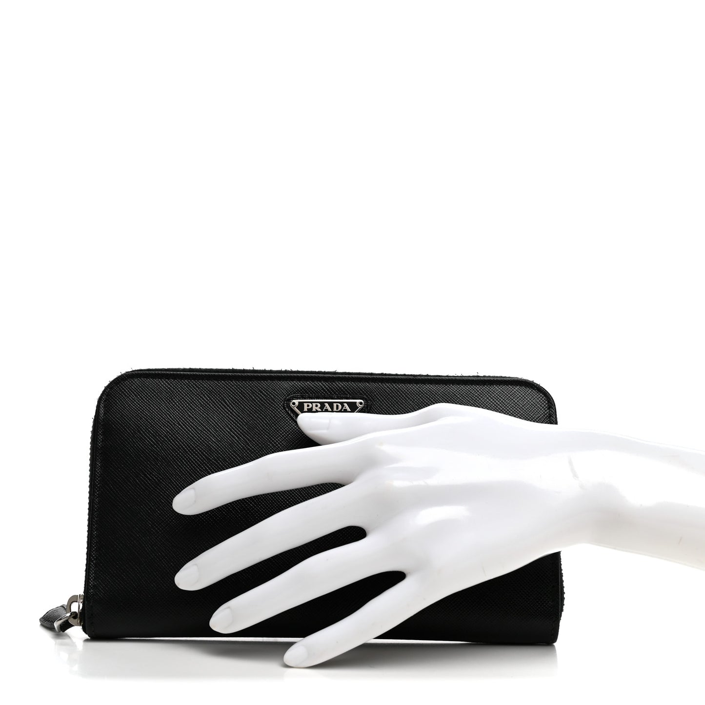 Saffiano Triangle Zip Around Wallet Black
