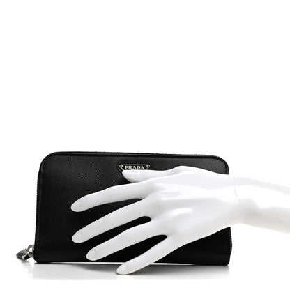 Prada Saffiano Triangle Zip Around Wallet Black 2 of 6