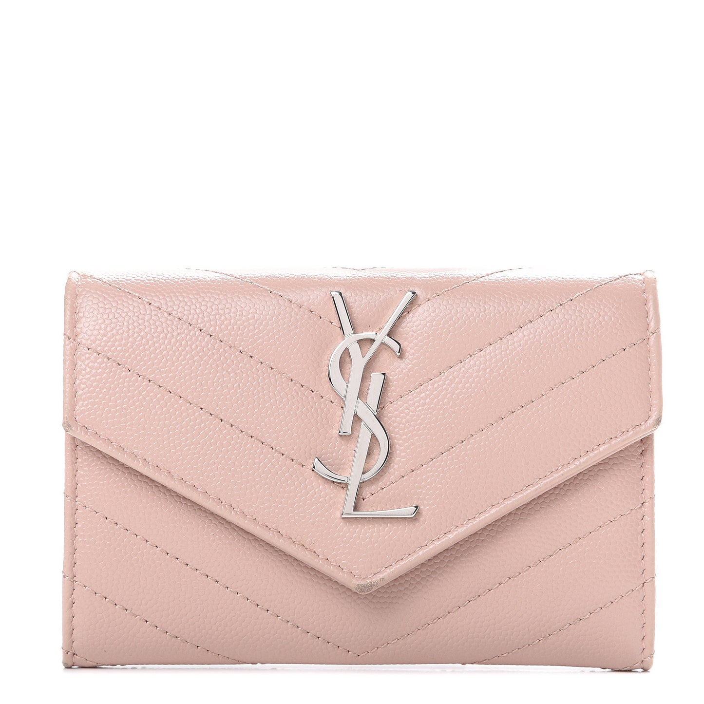 Grain De Poudre Matelasse Chevron Small Monogram Envelope Wallet Pale Pink