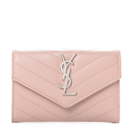 Saint Laurent Grain De Poudre Matelasse Chevron Small Monogram Envelope Wallet Pale Pink 1 of 12