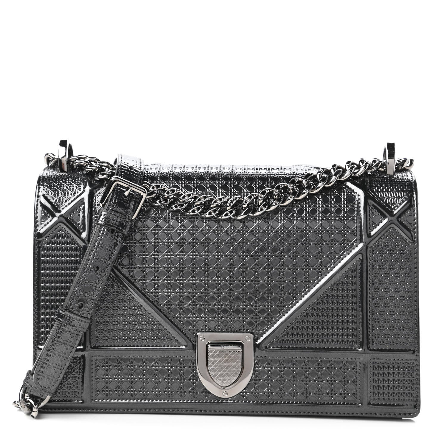Christian Dior Metallic Patent Micro-Cannage Medium Diorama Flap Bag Onyx Black 1 of 10
