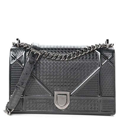 Christian Dior Metallic Patent Micro-Cannage Medium Diorama Flap Bag Onyx Black 1 of 10