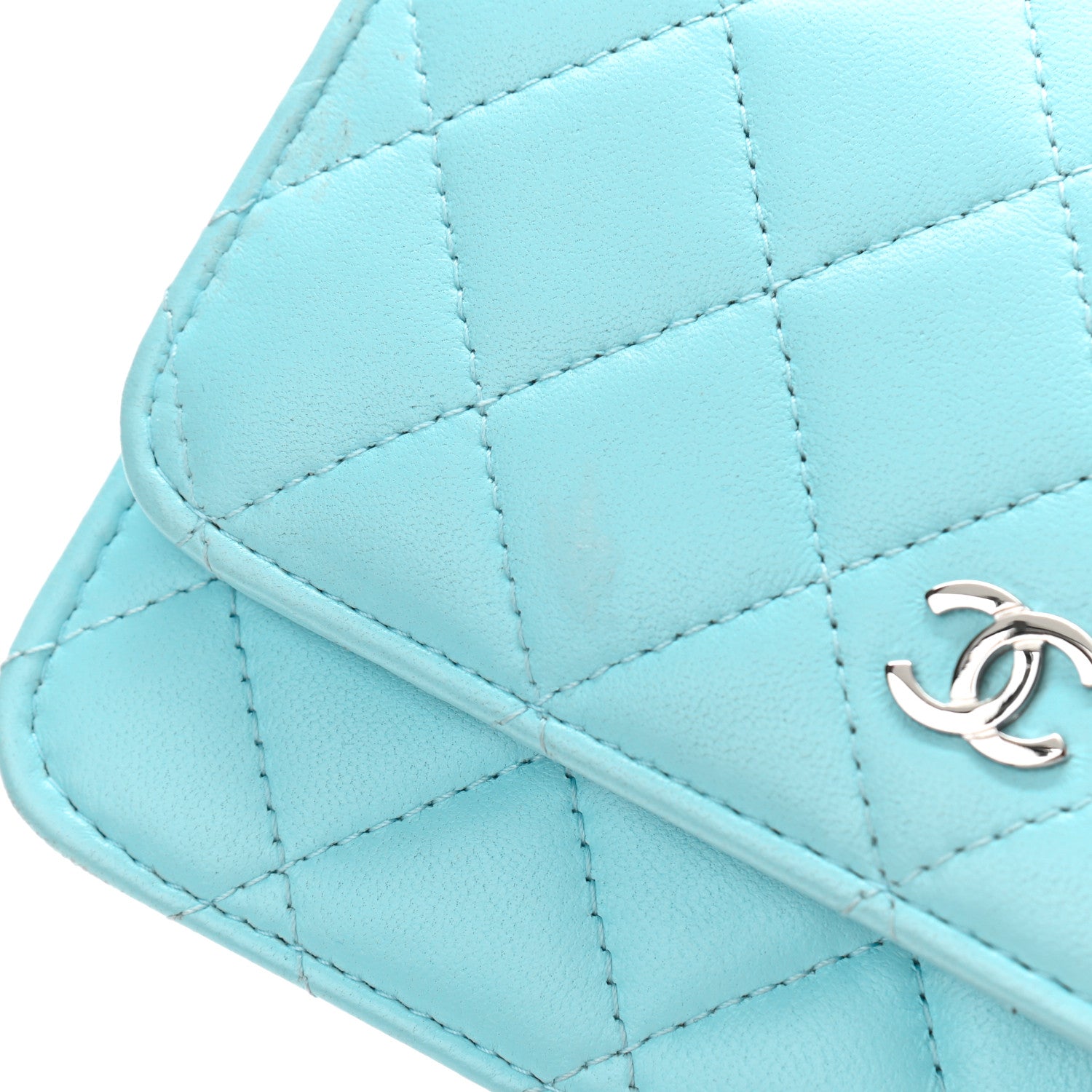 Chanel Lambskin Quilted Mini Wallet On Chain WOC Neon Blue 10 of 11