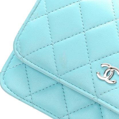Chanel Lambskin Quilted Mini Wallet On Chain WOC Neon Blue 10 of 11