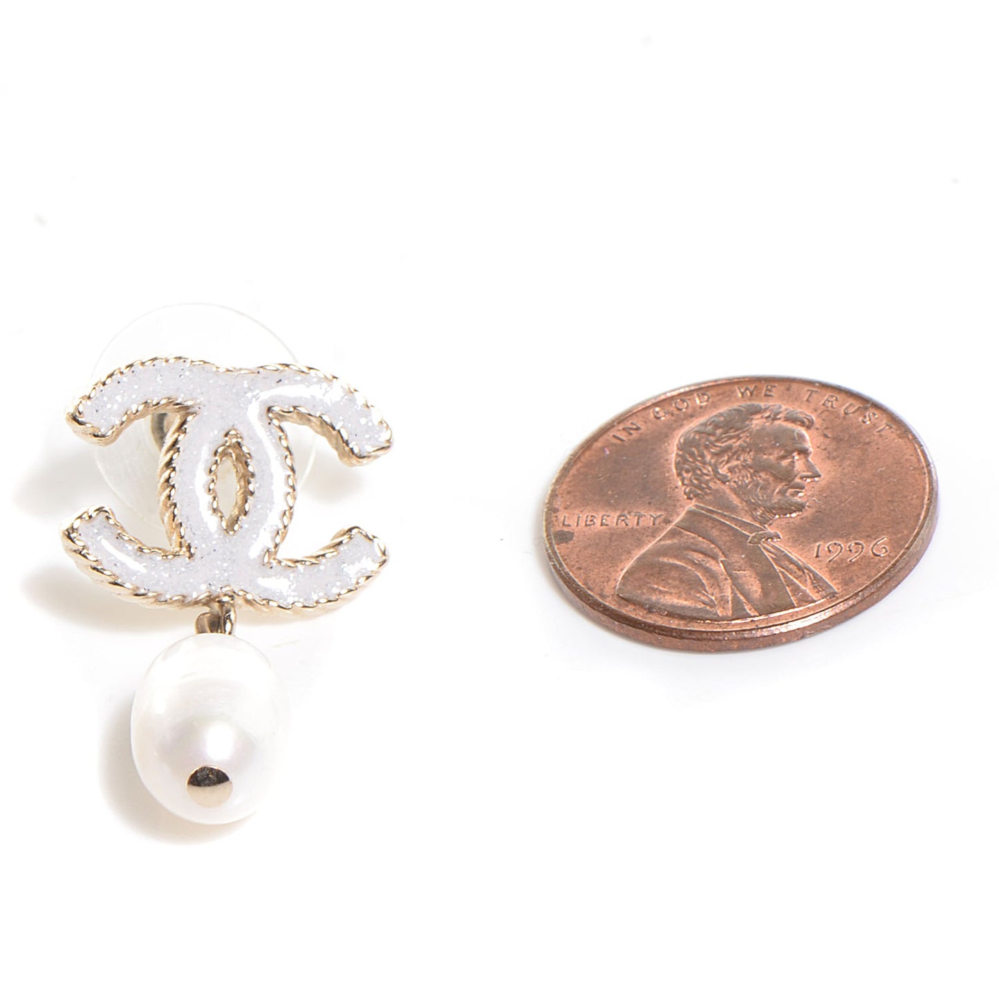 Glitter Enamel CC Pearl Drop Earrings Gold