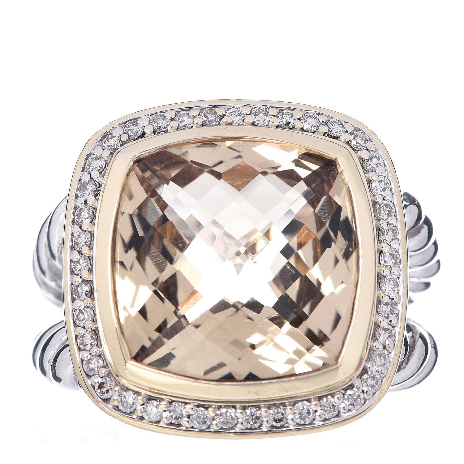 David Yurman Sterling Silver 18K Yellow Gold Diamond Champagne Citrine 14mm Albion Ring 55 7.25 1 of 7