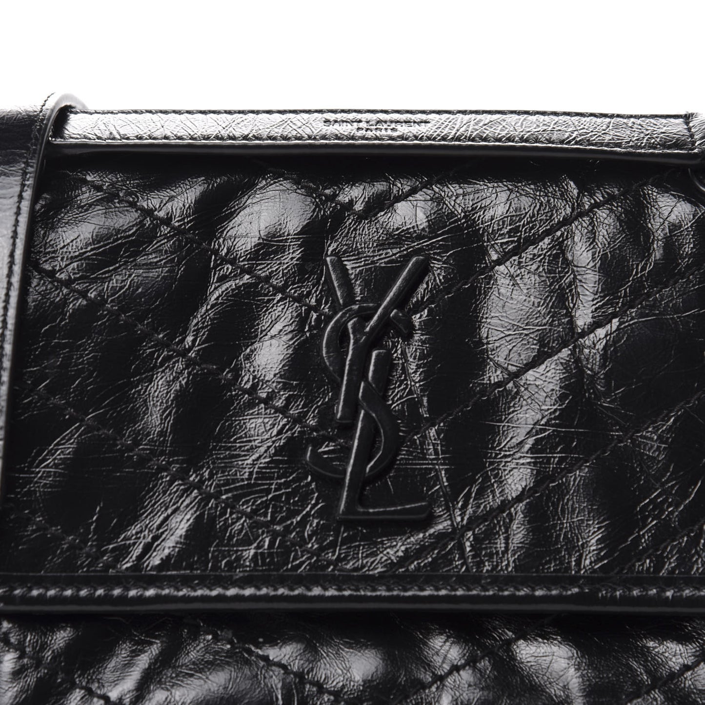 Crinkled Calfskin Matelasse Monogram Baby Niki Chain Satchel Black