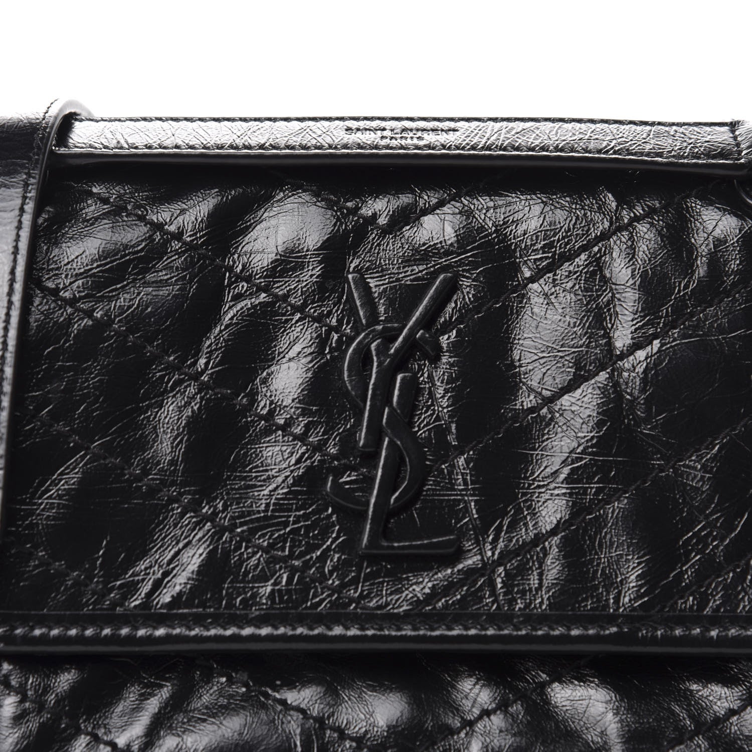 Saint Laurent Crinkled Calfskin Matelasse Monogram Baby Niki Chain Satchel Black 15 of 15