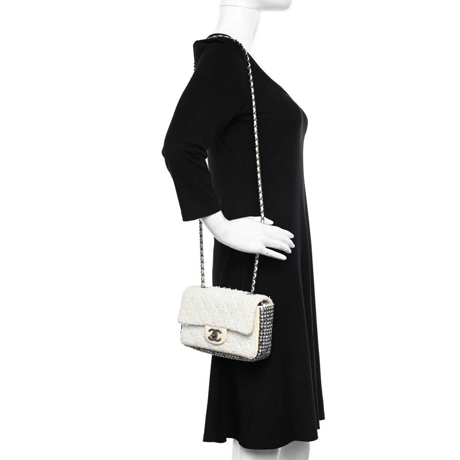 Chanel Tweed Quilted Mini Side Pearl Flap Bag Ecru White 2 of 12