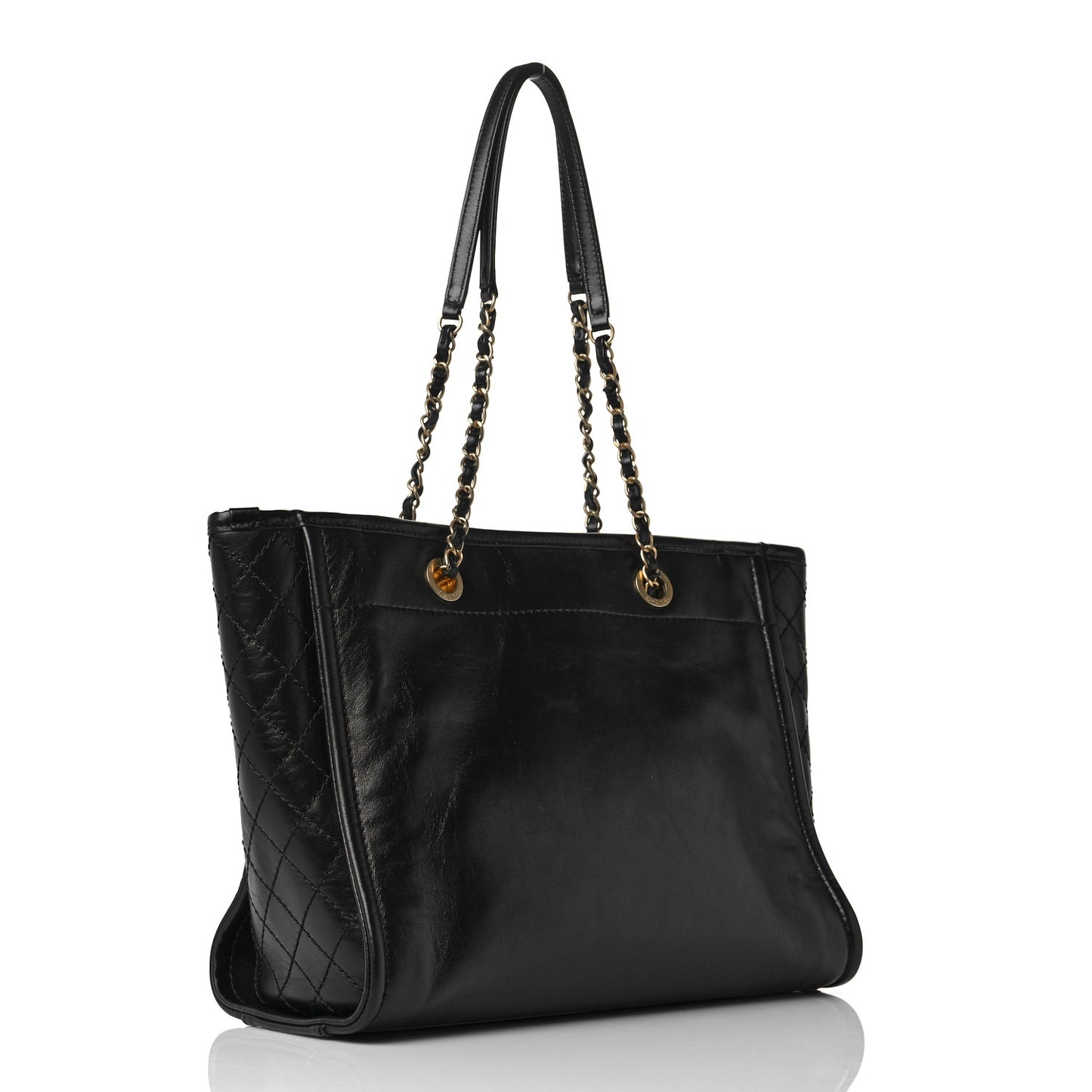 Aged Calfskin Small Charms Deauville Tote Black