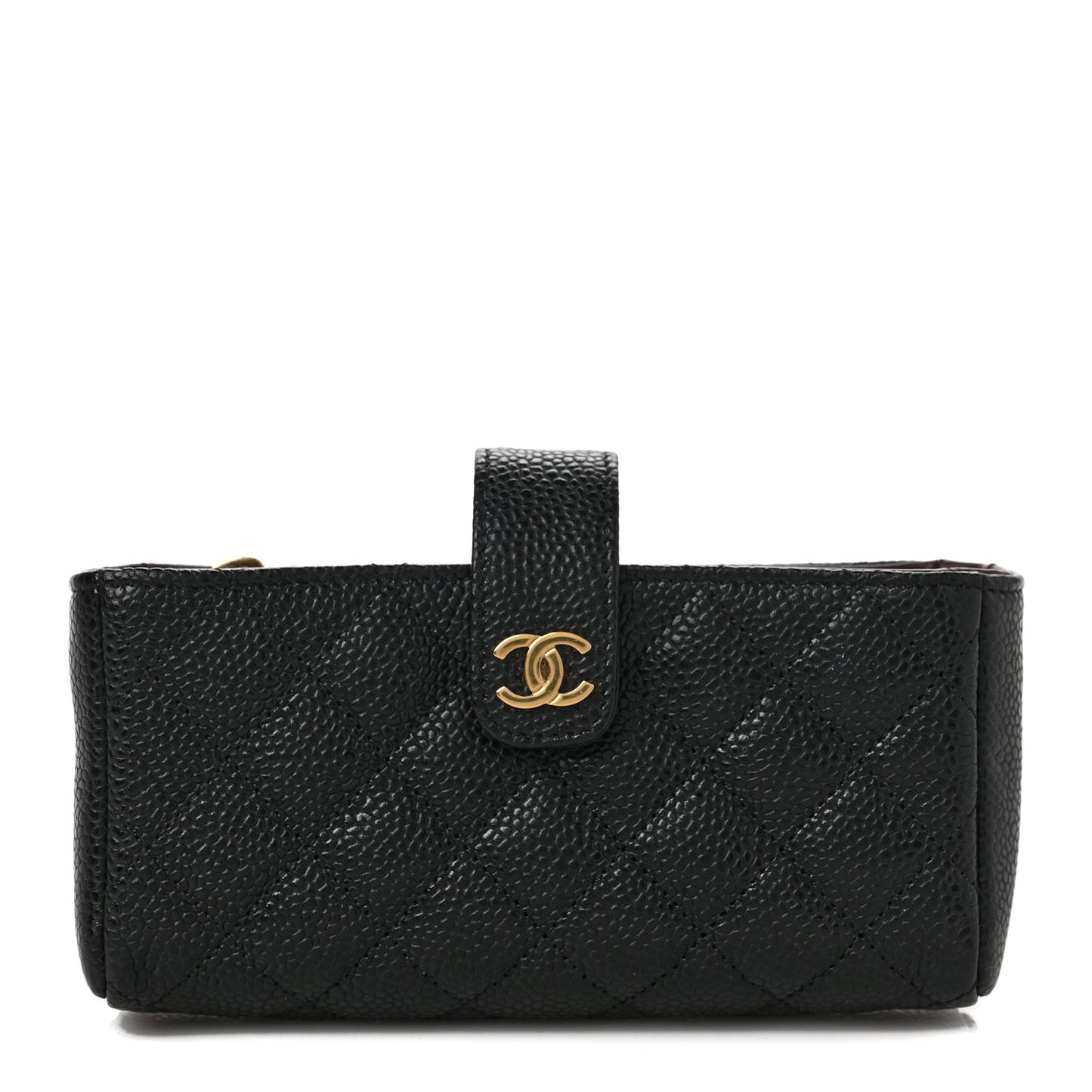 Caviar Quilted Mini Phone Holder Clutch Black