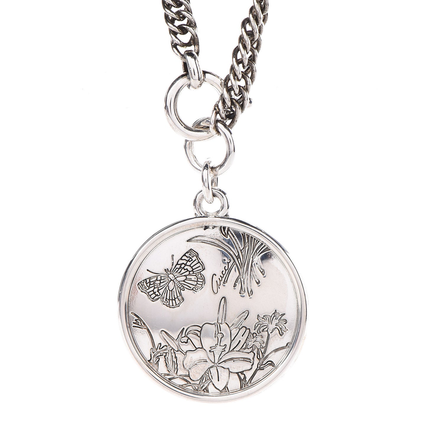 Sterling Silver Flora Round Pendant Necklace