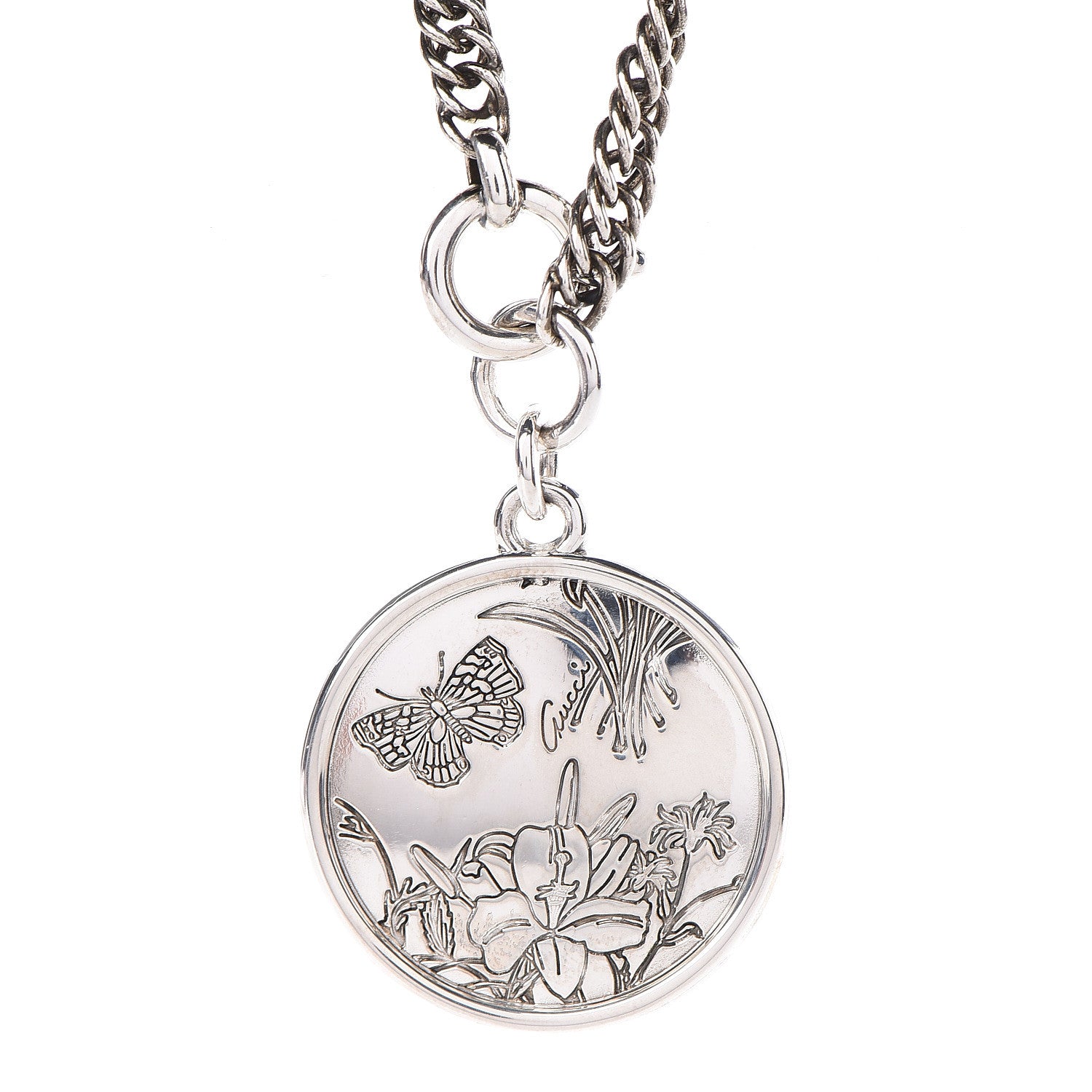Gucci Sterling Silver Flora Round Pendant Necklace 4 of 5