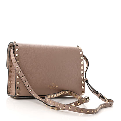 Valentino Garavani Pebbled Calfskin Medium Rockstud Flip Lock Crossbody Bag Poudre 2 of 9