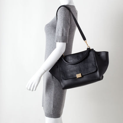 Celine Crocodile Embossed Trapeze Black 2 of 10