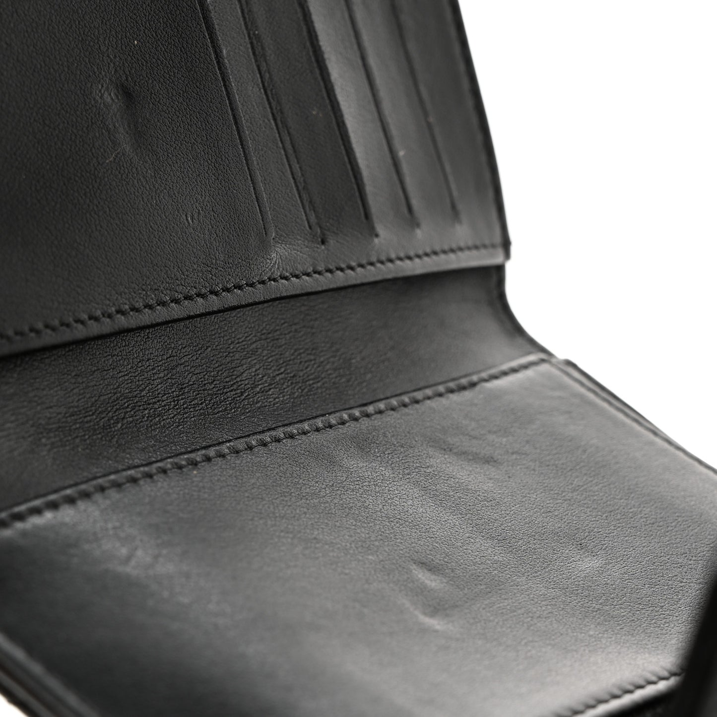 Goatskin Stitched Small Golden CC Flap Wallet Black