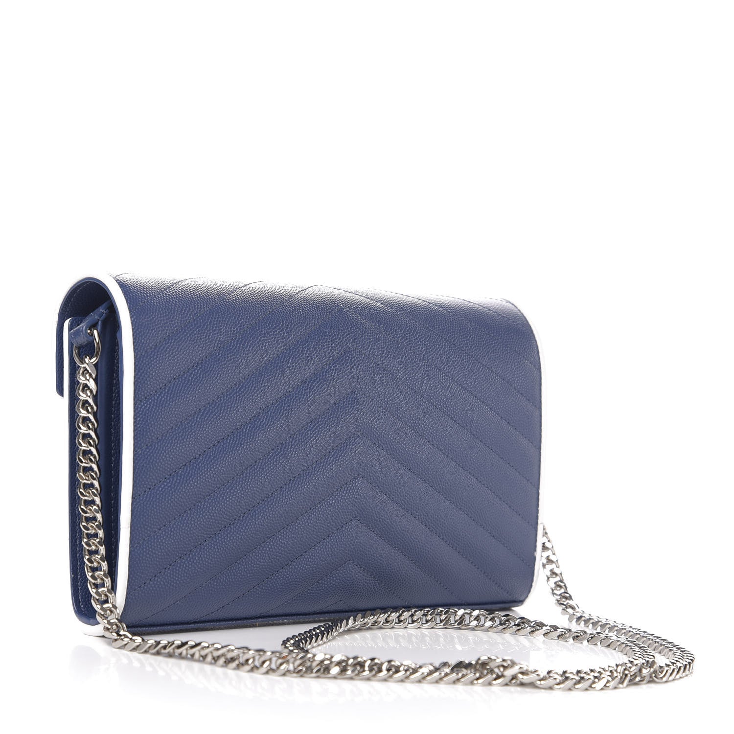 Saint Laurent Grain De Poudre Matelasse Monogram Chain Wallet Denim Bianco Ottico 3 of 9