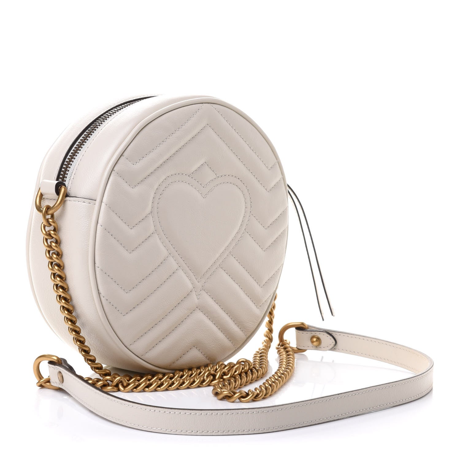 Gucci Calfskin Matelasse Mini GG Marmont Round Shoulder Bag White 3 of 10