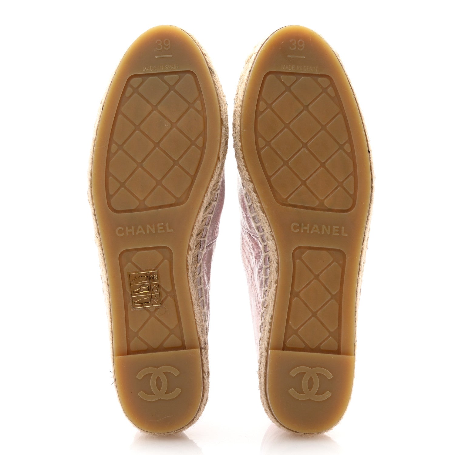 Chanel Laminated Lambskin Grosgrain Embroidered CC Espadrilles 39 Pink Silver Black 5 of 8
