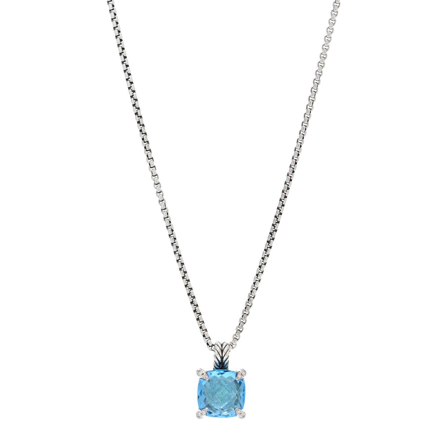 David Yurman Sterling Silver Diamond Blue Topaz 11mm Chatelaine Pendant Necklace 1 of 4