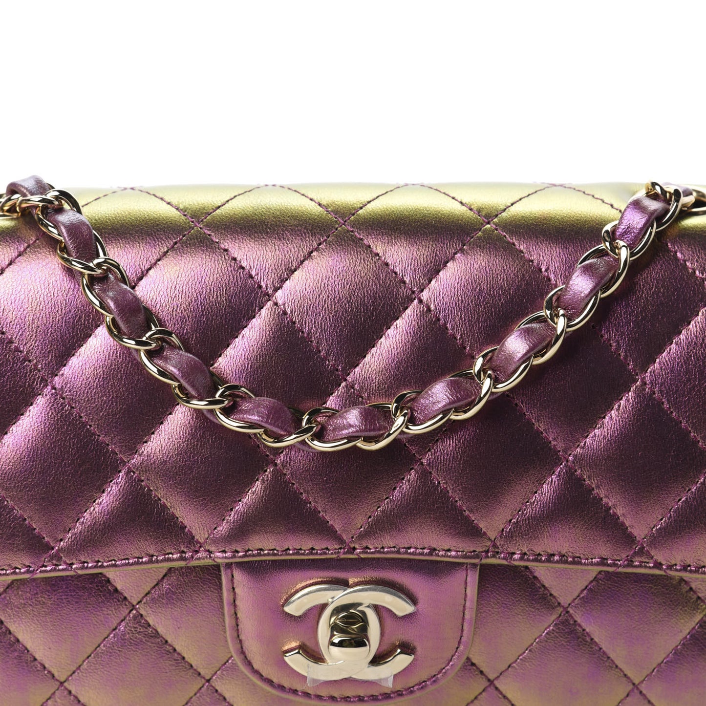 Iridescent Lambskin Quilted Mini Rectangular Flap Purple