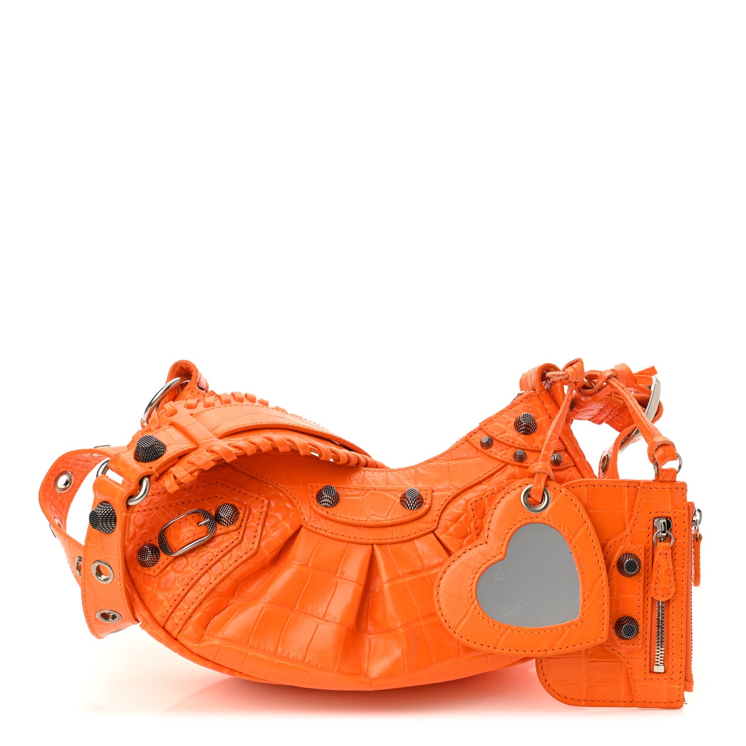 Balenciaga Extra Supple Calfskin Crocodile Embossed Le Cagole Shoulder Bag XS Pop Orange 1 of 11