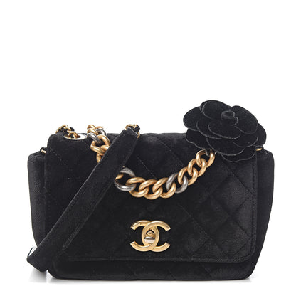 Chanel Velvet Quilted Small Camellia Flap Black 1 of 11