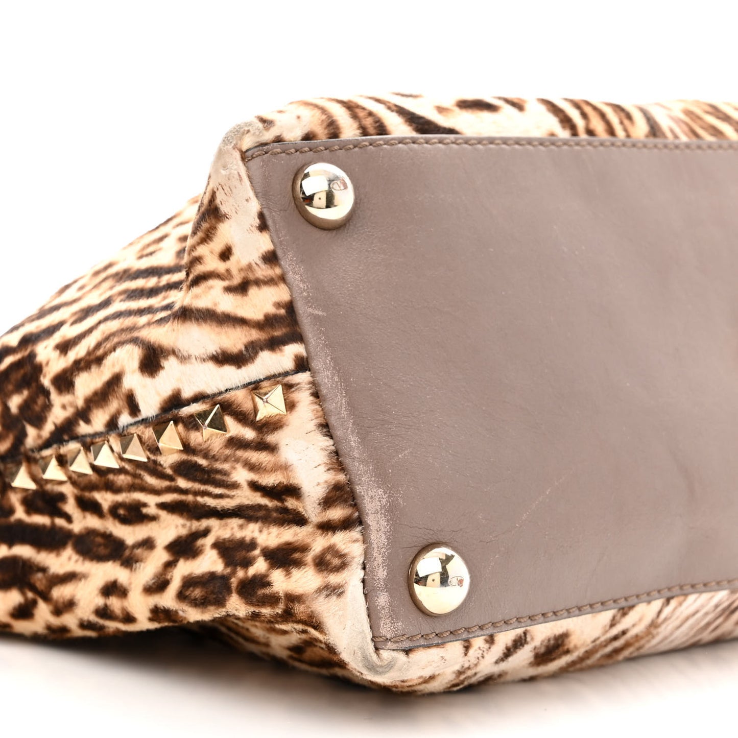 Calf Hair Cavallino Animal Rockstud Dome Satchel Leopard