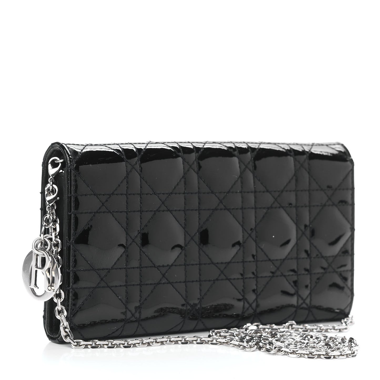 Patent Cannage Lady Dior Rendezvous Wallet On Chain Black