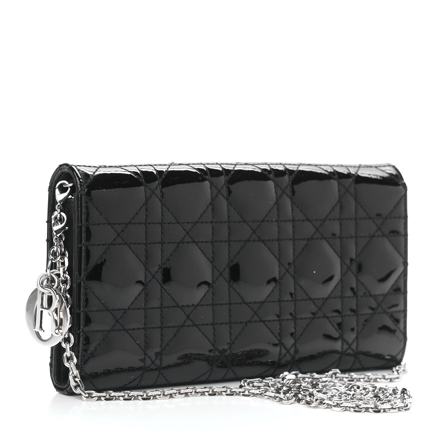 Christian Dior Patent Cannage Lady Dior Rendezvous Wallet On Chain Black 3 of 9