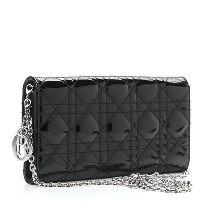 Christian Dior Patent Cannage Lady Dior Rendezvous Wallet On Chain Black 3 of 9