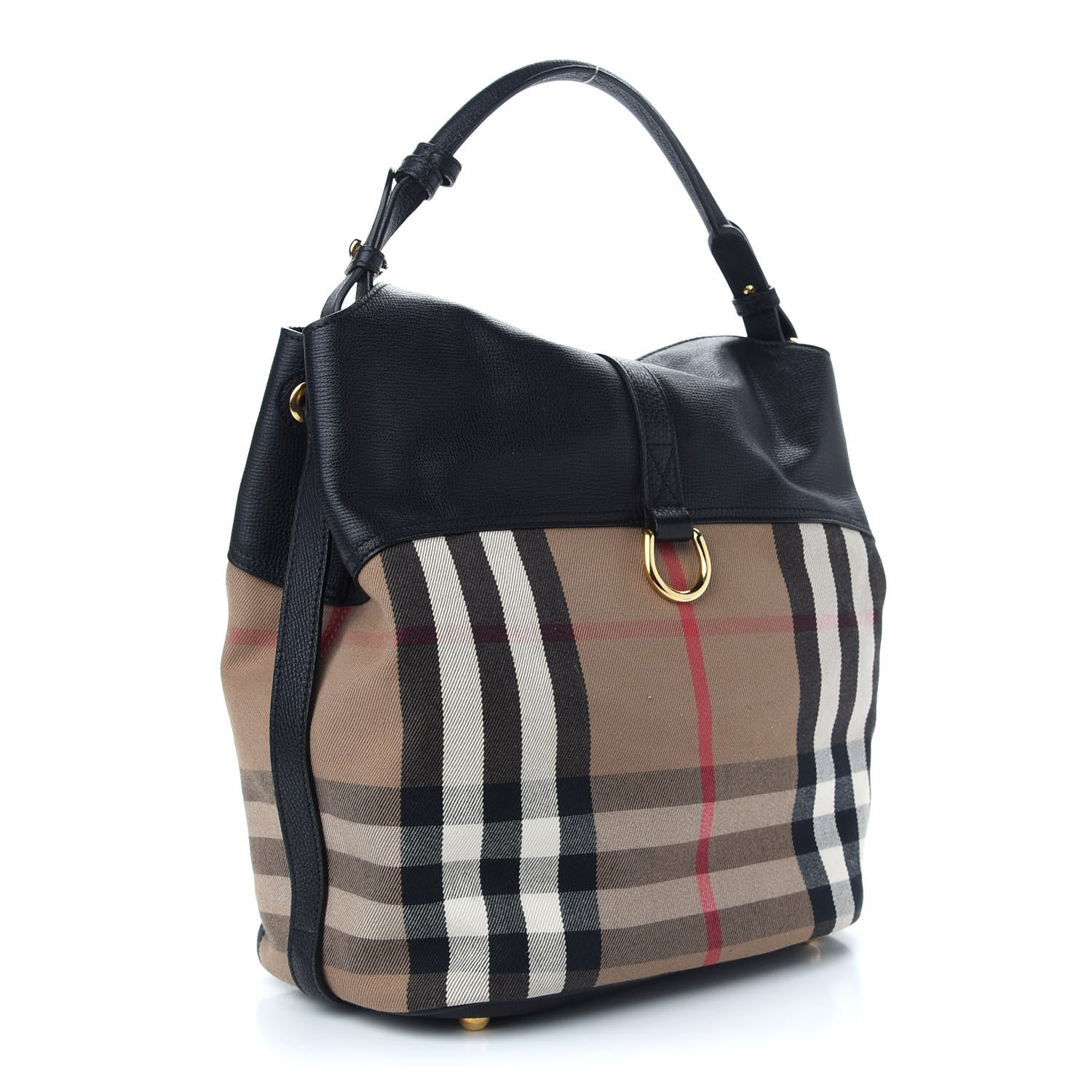 Burberry Grainy Calfskin House Check Medium Sycamore Hobo Black 2 of 7