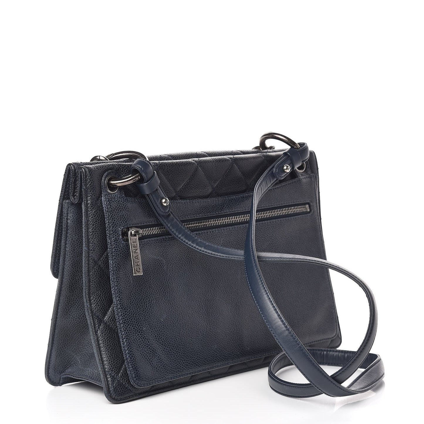Caviar Quilted Large Retro Class Flap Dark Navy Blue