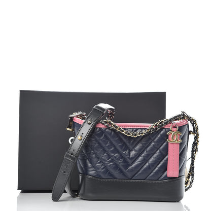 Chanel Aged Calfskin Chevron Quilted Small Gabrielle Hobo Dark Pink Navy 12 of 12