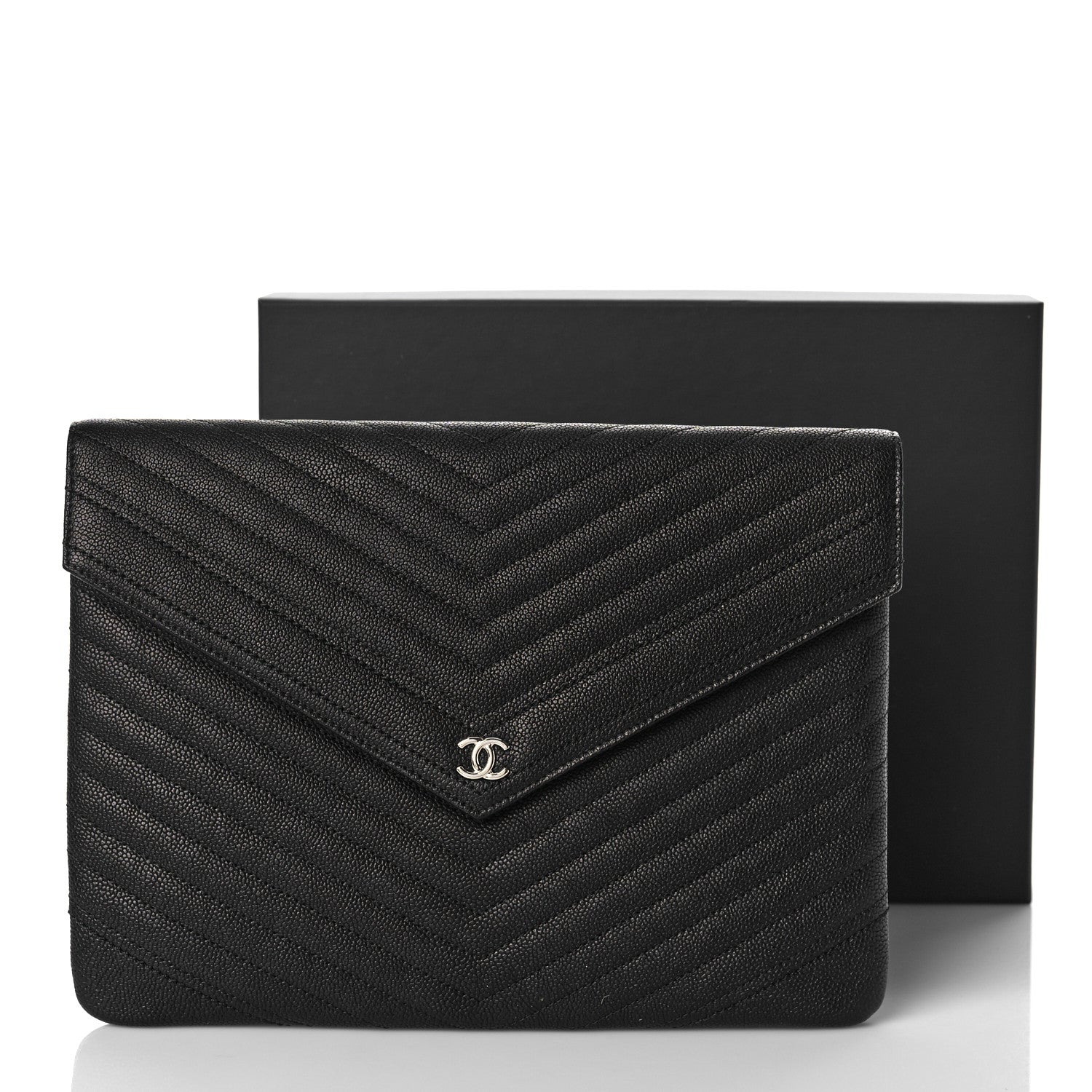 Chanel Calfskin Chevron Quilted Small Envelope Clutch Black 10 of 10