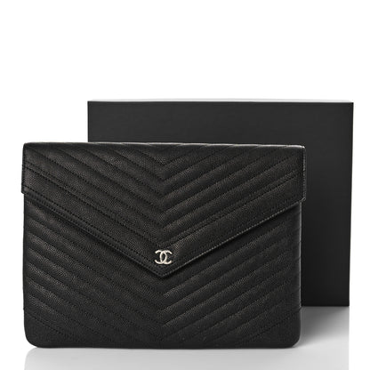 Chanel Calfskin Chevron Quilted Small Envelope Clutch Black 10 of 10