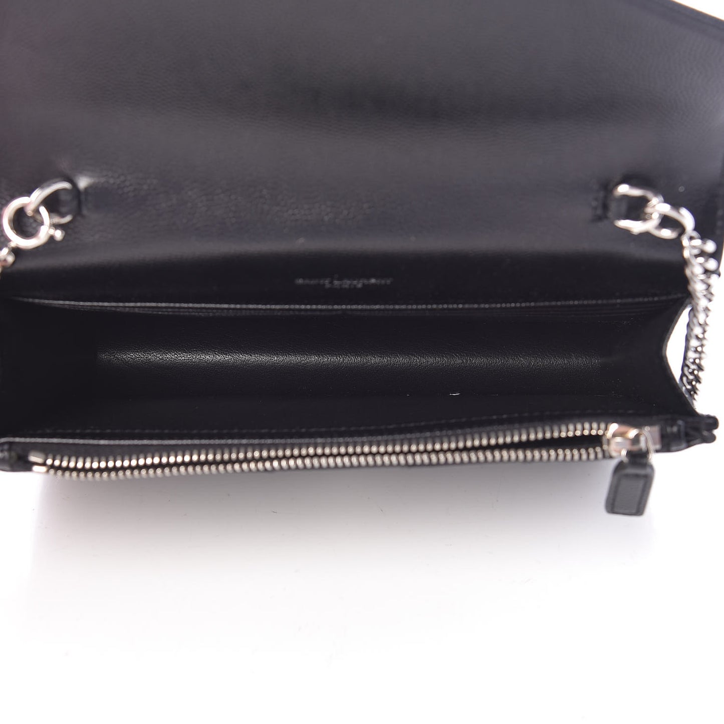 Grain De Poudre Matelasse Chevron Monogram Envelope Chain Wallet Black