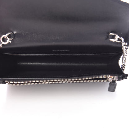 Saint Laurent Grain De Poudre Matelasse Chevron Monogram Envelope Chain Wallet Black 5 of 10