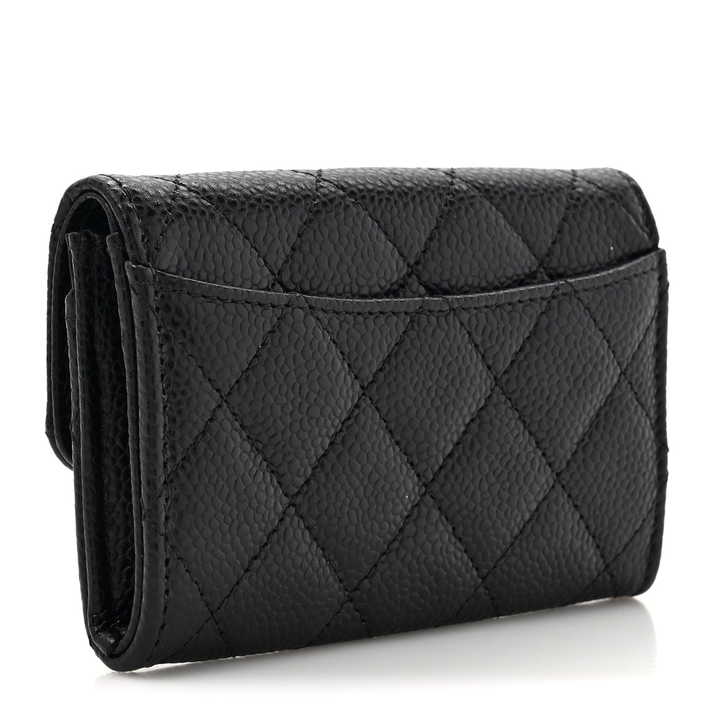 Caviar Quilted Flap Card Holder Wallet Black