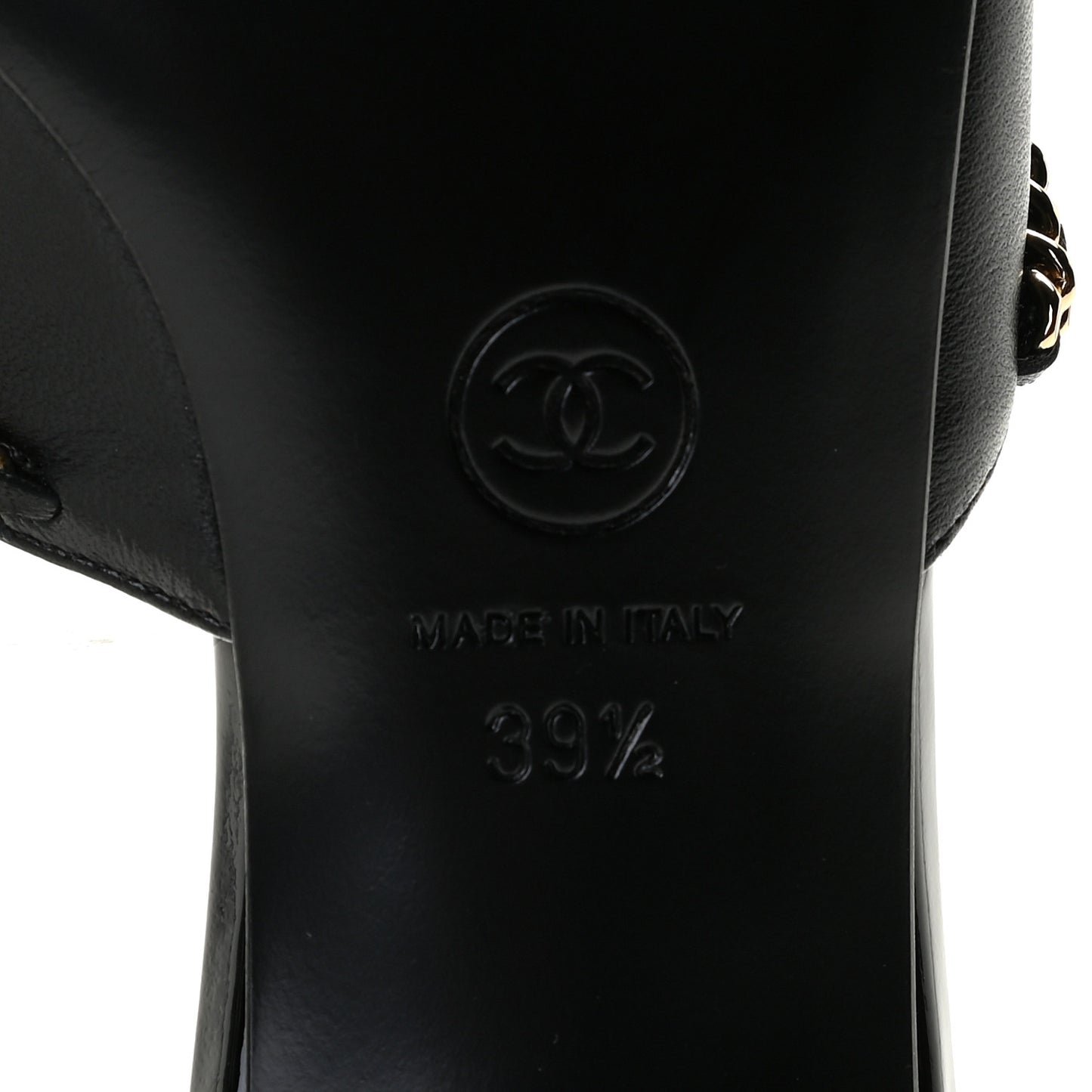 Lambskin Patent Chain CC Mules 39.5 Black